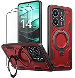 KANSi Cover per Xiaomi Redmi Note 14 5G con Vetro Temperato*2, Custodia Protettiva per Smartphone con Anello Rotante - Antiurto Bumper Rosso