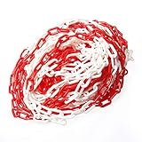 KATSU Barriera a Catena in Plastica 25 Metri 5mm x 25m Alta Visibilità Catena a Maglie in Plastica Bianca e Rossa per Avviso di Sicurezza Parcheggio, Controllo della Folla, Traffico, Coda 990937
