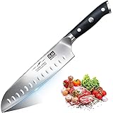 SHAN ZU Coltelli da Cucina Giapponese 18 cm Coltello da Chef Santoku Sovrapposti 3 Strati di Acciaio German Acciaio Inox Coltello da Cucina Affilata Coltello Multiuso con Manico in legno di Pakkawood