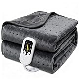 KANANAFEEL Coperta Elettrica in Flanella Morbida, Protezione da Surriscaldamento, Plaid Riscaldante Lavabile in Lavatrice con Timer 12 Ore e 6 Livelli di Calore(Grigio scuro, 160×120cm)