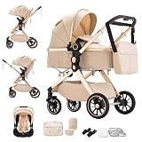 BEBBY passeggino trio, combinazione passeggino 3 in 1 cittadino con passeggino portatile con neonato pieghevole di lusso con modello ad alta vista (U9-X-BEIGE, U9-X)