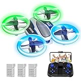 Mini Drone con Telecamera 1080P HD per Bambini e Principianti, Droni Quadricottero RC con Luci LED e 3 Batterie, Giocattolo Regalo per Ragazzi e Ragazze, Verde
