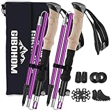 GIBOHOM Bastoncini Trekking Alluminio, 2 Pezzi Nordic Bastoni Trekking 105-125 CM Pieghevoli, Antiurto, Racchette Trekking con 4 Paia di Cuscinetto in Gomma, Borsa per Montagna Escursioni Neve, Unisex