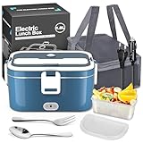 VIYSPNV Scaldavivande Elettrico Portatile, 120W 1.8L Portavivande Termico, 3 in 1(12V/24V/240V) Porta Pranzo Termico per Auto Camion e Ufficio Lunch Box Elettrico con Forchetta Cucchiaio e Borsa