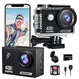 Yolansin Action Cam 4K 30FPS con 64GB MicroSD, Pre-registrazione 20MP HD Camera170° Fotocamera Subacquea 40M Impermeabile Videocamera,Telecomando2.4G, 2 Batterie Casco Kit Accessor
