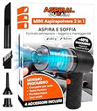 Aspirapolvere Aspirabriciole Senza Fili Auto Casa e Ufficio - Mini Aspiratore e Soffiatore Portatile 2in1 Aspiral DuoAir Ricarica Rapida USB e 4 Accessori Inclusi - Dimensioni 14x15,5x5,5cm