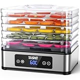 YASHE Essiccatore Alimentare, 5 Vassoi in Acciaio Inox, Timer e Temperatura Regolabili, Flusso d’Aria a 360°, Senza BPA, 400W Essiccatore Frutta e Verdura, Carne, Erbe, Snack per Cani
