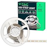 V-TAC Striscia Led da Interno 8W - [ 5 METRI ] - Striscia LED ADESIVA per Casa, Cucina, Camera, Ambienti, Sotto i Mobili - SMD 3528 - Nastro LED Luminosità 800 Lumen - 12V - Luce Naturale 4000K