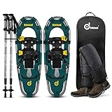 Odoland Ciaspole da Neve 4 in 1 con Alzatacco per Uomo Donna Gioventù, Racchette da Neve Set per Tutti i Terreni con Bastoncini Trekking, Ghette Gambe Impermeabile e Borsa Portatile, Oliva, M