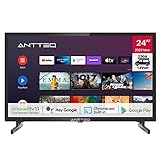 Antteq AG24N1C Android TV Smart TV 24 pollici (61 cm)con adattatore per auto 12V,Google Assistant, Chromecast, Netflix, Prime Video, Disney+, Wi-Fi, DVB-C/T2/S2, Android TV 11, 230V/12V