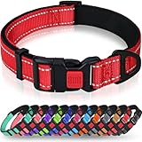Taglory collare per cani, Imbottito Nylon Regolabile Traspirante Riflettente Collari per Cani di Taglia Media, Rosso