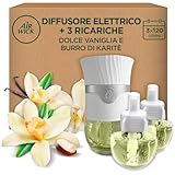 Air Wick Diffusore Elettrico di Oli Essenziali, 1 Diffusore Elettrico Gadget e 3 Ricariche, Fragranza Dolce Vaniglia e Burro di Karitè, 1 Diffusore e 3 Ricariche x19ml