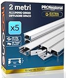 Eurocali 5x Profili da 2 metri (10mt) in Alluminio grigio per Strisce LED Schermatura Opaca ingombro max striscia led 12.4mm - 17.4 x 7