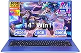 Pc Portatile 14 Pollici Win11 Notebook Celeron N5095 Upto 2,9 GHz Laptop 8GB RAM 256GB SSD TF 1TB LPDDR4 5G WiFi 1920*1080 FHD USB 3.0 Laptop QWERTY Tastiera Film Italiana - Viola Corpo in Metallo