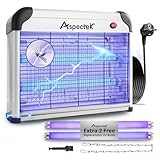 ASPECTEK Lampada Antizanzare Elettrica 20W 2800V – Sterminatore di Insetti e Mosche per Interni, Trappola per Insetti Volanti (Zanzare, Mosche, Moscerini), Include 2 Lampadine UV di Ricambio