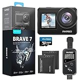 AKASO Brave 7 Action Cam 4K 30FPS 20MP con Scheda di Memoria MicroSDXC U3 da 64GB, IPX8 Fotocamera Subacquea Stabilizzata, Impermeabile Videocamera con Comando Vocale