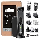 Braun Regolabarba Tagliacapelli Uomo, Rasoio Elettrico Barba e Capelli, 17-in-1 Styling Kit per Barba, Capelli, Corpo, Naso e Orecchie, 100 Minuti di Utilizzo, Mgk7491 Nero