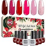 Smalto Semipermanente per Unghie 8pzs Kit Smalti per Unghie, Gel Unghie UV 6 Colori, Kit Smalto Unghie con Base e Top Coat per UV LED Gel Polish per Fai Da Te o Saloni per Unghie, 6.5ml