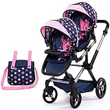 Bayer Design 26716AA Carrozzina per Bambole Doppia Twin XEO, Passeggino gemellare, Regolabile in Altezza, Borsa