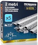Eurocali 5x Profili da 2 metri (10mt) a Scomparsa in Alluminio per Strisce LED Copertura Opaca larghezza max striscia led 20.7mm - 28.5 x 14 (alette 61.5)
