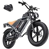 DEEPOWER QS7 Bicicletta Elettrica, Batteria Rimovibile 48V 20Ah/35Ah/60Ah,Autonomia 110–250KM, 25 KM/H, E-Bike con Pneumatici Fat 20' per Tutti i Terreni, Sospensione Completa (Nero Antracite)