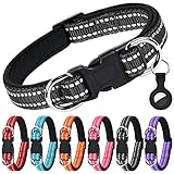 AUAUY Collare Cane, Collare per Cani in Nylon Riflettente, Regolabile Collari, Anello Doppia D, Fibbia Staccabile, Morbido e Imbottito, per Cani di Taglia Piccola, Media e Grande (Nero-S)