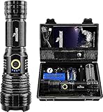 Shadowhawk Torcia LED Potente Professionale, Ricaricabile Torce Led Alta Potenza 500000 Lumen XHP70.2, Torcia Tattica Militare, IP67 Impermeabile, Zoomabile, Campeggio Emergenza Regalo