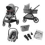 Maxi-Cosi Zelia S Trio Passeggino neonati 3 in 1, 0-4 anni, fino a 22 kg, Trio completo con passeggino reclinabile convertibile in carrozzina, seggiolino auto i-Size e borsa passeggino, colore Grigio