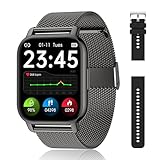 Popglory Smartwatch Uomo Donna Chiamate e Whatsapp, AI Orologio Contapassi 100+ Sports, Assistente, Salute 24/7, Pressione Sanguigna, Cardiofrequenzimetro, SpO2 Sonno, 2 Cinturini per Android iOS