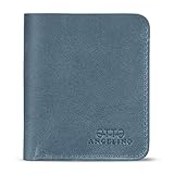 Otto Angelino Portafoglio in Vera Pelle Ultra Slim Verticale per Carte e Monete - Unisex, Blu