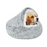 YAGE - Cuccia calmante per cani e gatti di taglia media e piccola sotto i 10 kg, morbido peluche, lavabile, anti-ansia, per ambienti interni, a caverna/ciambella, brevetto n. 6242416 (65 cm, grigio)