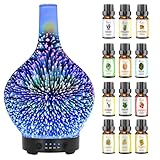 Diffuserlove Diffusore di oli essenziali da 120 ml diffusore ambiente vetro 3D, diffusore di aromi di nebbia fredda, umidificatore silenzioso