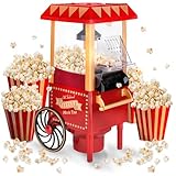 NK Macchina per Popcorn Retro 1.200W ad Aria Calda - Macchina Pop Corn Elettrica Senza Olio, 0.3L, Pronta in 2 Minuti, Design Vintage Compatto per Casa (Rosso)