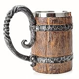 OTARTU - Tazza da birra vintage in legno, stile vintage, stile vintage, stile vichingo medievale, in acciaio INOX, con boccale da 500 ml