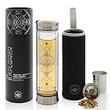 Teabloom Bottiglia Termica Multiuso – 0,4 L – Thermos da Viaggio in Vetro a Doppia Parete – Ideale per Tè & Caffè Freddo – Borraccia Termica per Acqua – Custodia Removibile