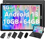 GOODTEL Tablet 10 Pollici Android 13 PC 10GB RAM+64GB ROM(TF 1TB),WiFi 5G/2.4G+Bluetooth 5.0/Google GMS/GPS/Widget/Funzione Schermo Diviso/Type-C/OTG/6000mAh/8MP+5MP,con Mouse+Tastiera+Custodia,Nero