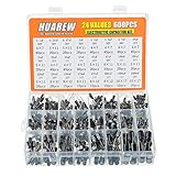 HUAREW 24 valori 600 pezzi 0,1 uF a 1000 uF MFD 10 16 25 50 V volt condensatore elettrolitico in alluminio kit di classificazione
