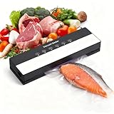 Macchina Sottovuoto,Potente 90Kpa Precisione 5 in 1 Sistema di Conservazione degli Alimenti Sottovuoto, Include sacchetto per il vuoto, Modalità a Secco e Umido Nero (Black, 10 vacuum bags)