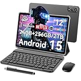 Blackview Mega2 Tablet 12 Pollice Android 15 Tablet con Tastiera, 24GB RAM 256GB ROM con SIM 4G, 2K FHD+, Gemini AI, 9000mAh, Doppia fotocamera, Widevine L1, GPS, Face ID, Mouse, Custodia, Penna