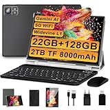 2026 Tablet Android Octa Core da 10' con 22GB RAM + 128GB ROM (2TB TF) | 5G + 2.4G WiFi | FHD | GMS | Bluetooth 5.0 | 8MP + 5MP | Tipo C, Tablet Touch con custodia, tastiera e mouse - Nero