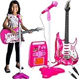 Set Karaoke per bambine e ragazze set chitarra elettrica - amplificatore - asta regolabile - microfono -cavo AUX i tuoi device preferiti come tablet smartphone e lettori MP3