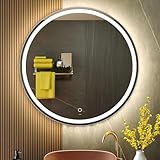 KWW 80 cm LED Rotondo Specchio Vanity Bagno, Temperatura di Colore Regolabile, Luci Dimmerabili Anti-Nebbia, Facile da Installare, Specchio Montato a Parete con Smart Touch Button