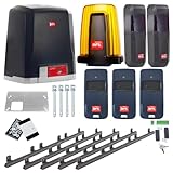 BFT Deimos-Ultra-Kit A600 Motore per cancello scorrevole automatico per cancelli fino a 600 kg e 12 m con 3 telecomandi, 5 m di cremagliera, luce di allarme, fotocellula per cancello di cortile