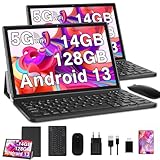 GOODTEL 2024 Newest Tablet 10 Pollici 14GB RAM+128GB ROM (1TB TF),Android 13 Tablets,5G + 2.4G WiFi,Bluetooth 5.0,GPS,Batteria 8000mAh,Google GMS,8MP+5MP,Tablet PC con Custodia,Tastiera e Mouse,Nero