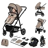 LIONELO Amber Passeggino Trio 0-22 kg (3 Colori) Passeggino set 3-in-1: Passeggino + Navicella + Ovetto per neonato e bambini 0 fino a 48 mesi o 22kg Regolabile e pieghevole Ruote grandi Cappotina XXL