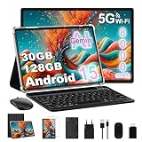 Dghrti Tablet Android 15 10' Schermo IPS HD | 30GB RAM 128GB + Estensione 1TB | Octo-Core 8000mAh | Wi-FI 6 | Widevine L1 | 8MP+5MP | Telaio in Metallo | con Tastiera e Mouse | Nero