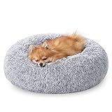 Feandrea Cuccia Cane Interno, Cuccia per Cani, Lettino per Animali Domestici a Ciambella, Cuscino Sfoderabile e Lavabile, Tappeto di Peluche, Diametro 60 cm, Grigio Ombré PGW038G01