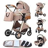 YAZOCO Passeggino Trio 3 in 1 Carrozzina Ovetto Pieghevole Set Viaggi Passeggino Neonato Sedili Parapiedi Zanzariere Carrozzina Multifunzionale (4 Khaki)