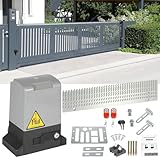 Ikodm 1600KG 750W Motore Cancello Scorrevole, Kit Automazione Cancello Scorrevole per Porte Fino 12m con 2 Telecomandi, Cremagliera 4M e Sensori a Infrarossi per Casa Giardino Garage