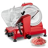 FOHERE Affettatrice Elettrica Massimo 300W, Commerciale per Carne Affettatrice per Prosciutto Lama 254 mm, Spessore Regolabile 0 a 10 mm per Tagliare a Fette Carne Formaggio, Rosso